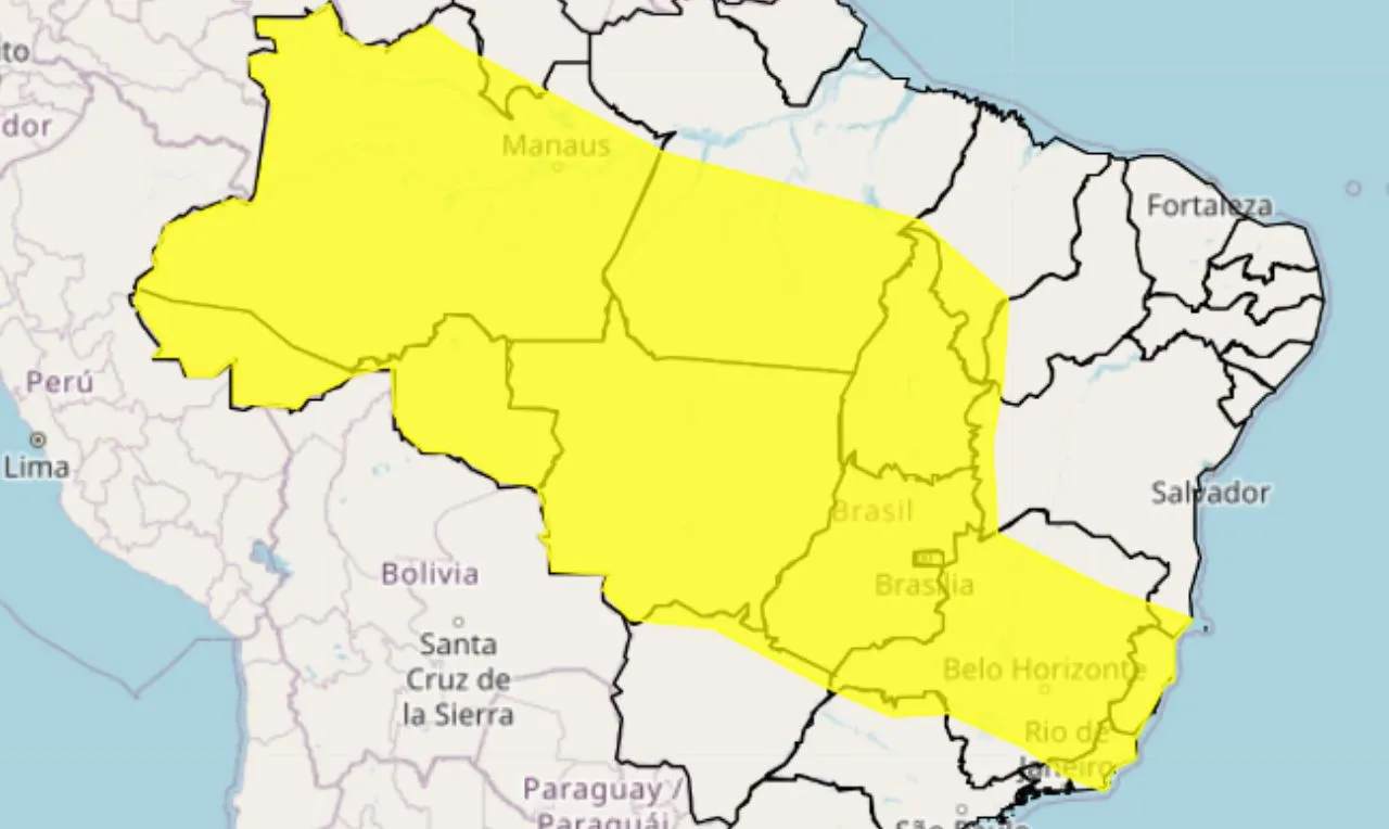 o mapa mostra as áreas em alerta para chuva intensa
